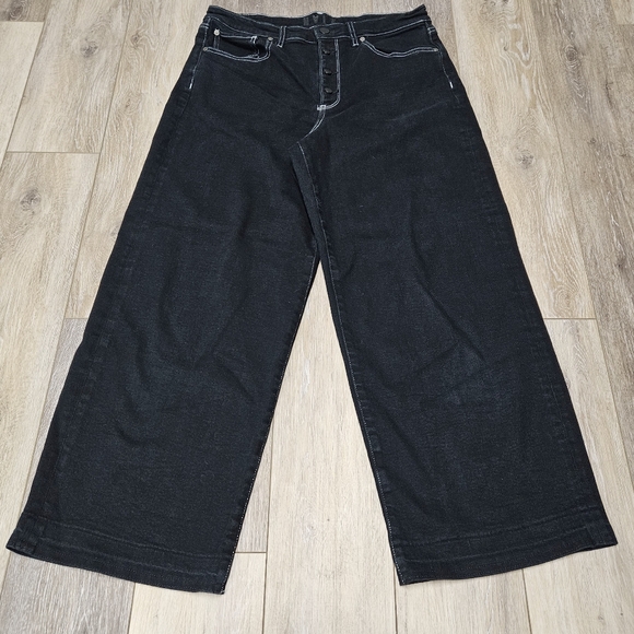 Hale Wide Leg Black Denim Jeans Button Fly White Stiching Women's 32 Grunge - Picture 1 of 12